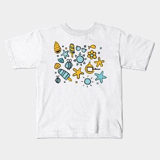 Copy of summer items color 3 - sun ice cream bee sea star sea elements warm Kids T-Shirt